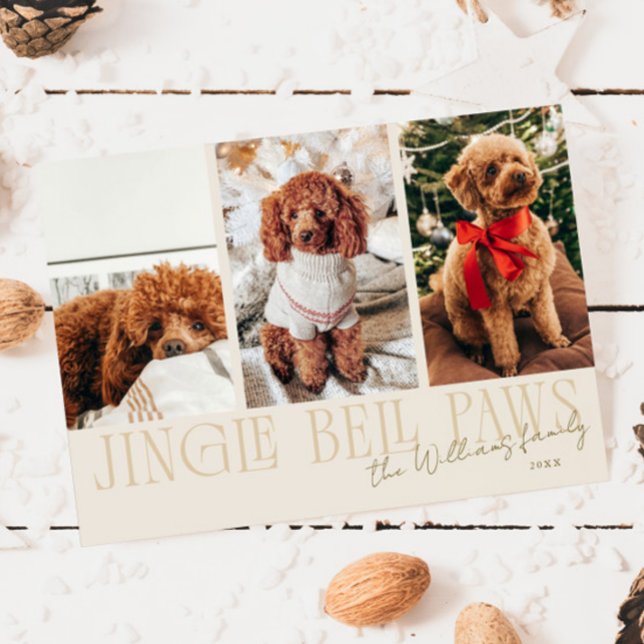 Jingle Bell Paws Christmas Cream Dog Photo  Holiday Card (Creator Uploaded)