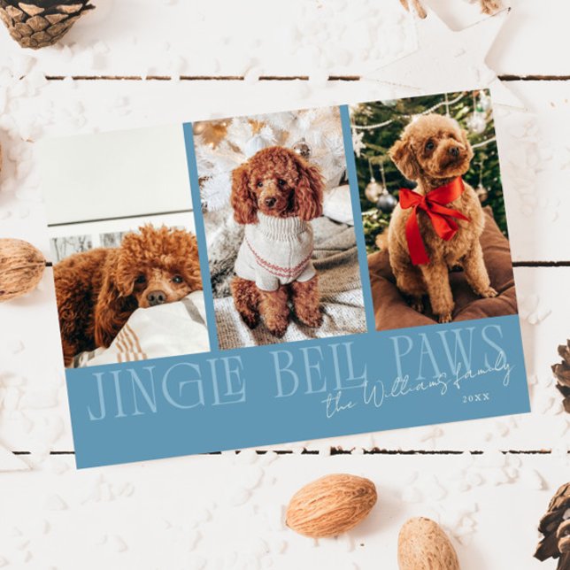 Jingle Bell Paws Christmas Denim Blue Dog Photo  Holiday Card (Creator Uploaded)