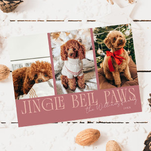 Jingle Bell Paws Christmas Pink Dog Photo Holiday Card