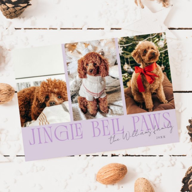 Jingle Bell Paws Christmas Purple Dog Photo  Holiday Card (Creator Uploaded)