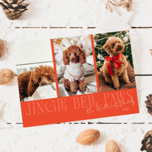 Jingle Bell Paws Christmas Red Dog Photo Holiday Card