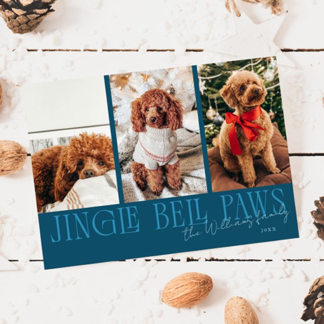 Jingle Bell Paws Christmas Teal Dog Photo  Holiday Card (Creator Uploaded)