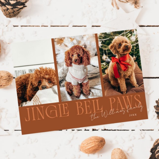 Jingle Bell Paws Christmas Terracotta Dog Photo  Holiday Card (Creator Uploaded)