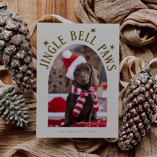 Jingle Bell Paws Dog Photo Cream Christmas Holiday Card (Creator Uploaded)
