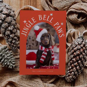 Jingle Bell Paws Dog Photo Red Christmas Holiday Card