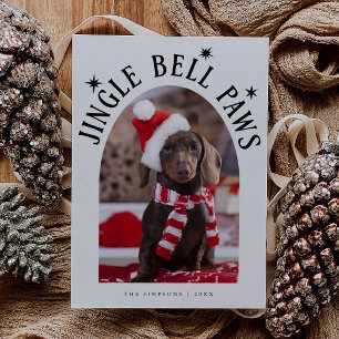 Jingle Bell Paws Dog Photo White Christmas Holiday Card