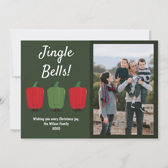 Jingle Bell Peppers Photo Christmas Holiday Card (Front)