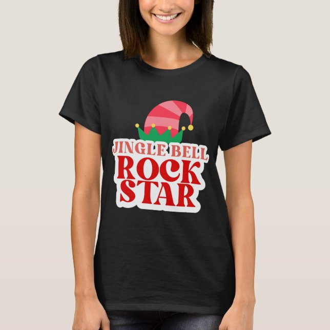 Jingle Bell Rock Star Christmas Girls Jersey T Shi T-Shirt (Front)