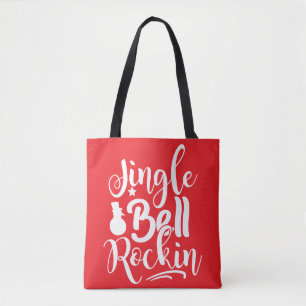 Jingle Bell Rockin Festive Red & White  Tote Bag