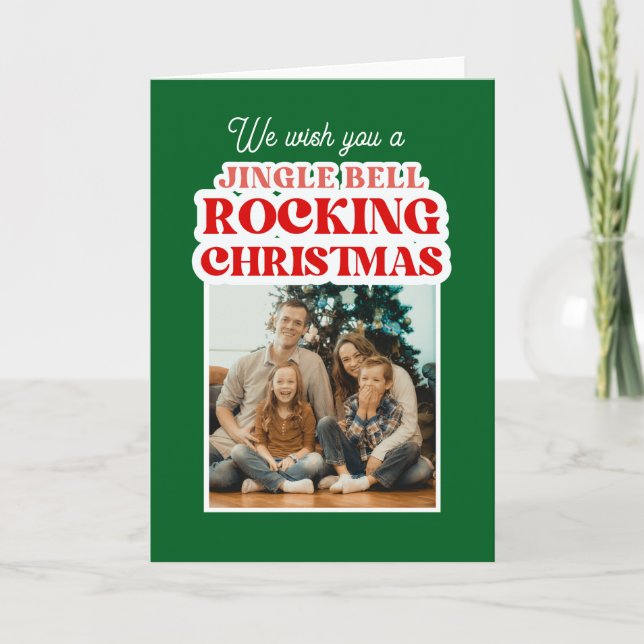 Jingle Bell Rocking Green Christmas  Holiday Card (Front)