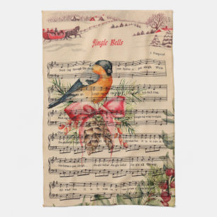 Jingle Bells a Vintage Christmas Carol Song Sheet Tea Towel