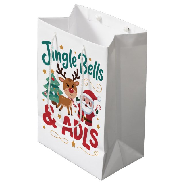 Jingle Bells ADLS Occupational Therapy OT Reindeer Medium Gift Bag (Front Angled)
