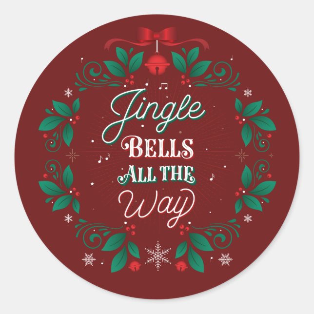 Jingle Bells All The Way Christmas Stickers (Front)