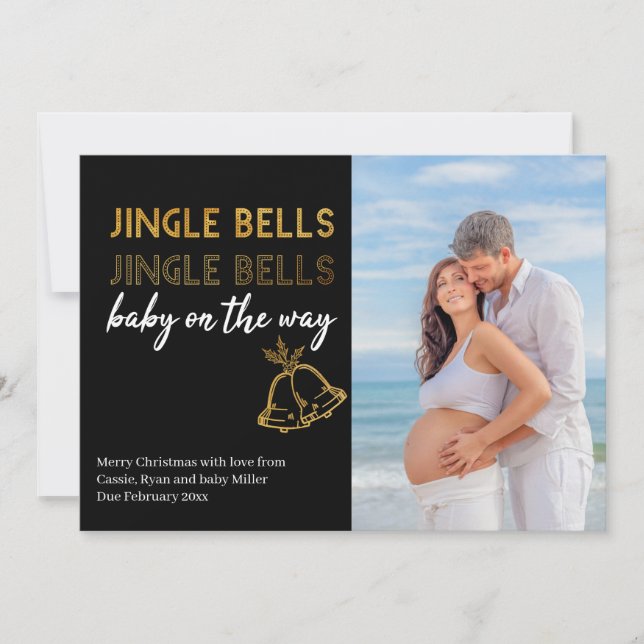 Jingle Bells Baby on the Way Christmas Photo Announcement (Front)