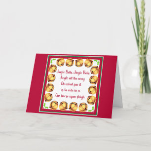 Jingle Bells bells and faux gold on white and red Holiday Card