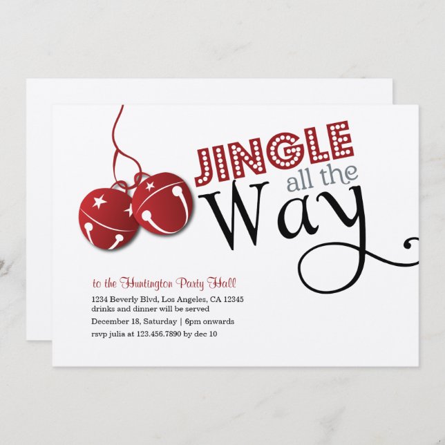 Jingle Bells Christmas Holiday Invitation card (Front/Back)