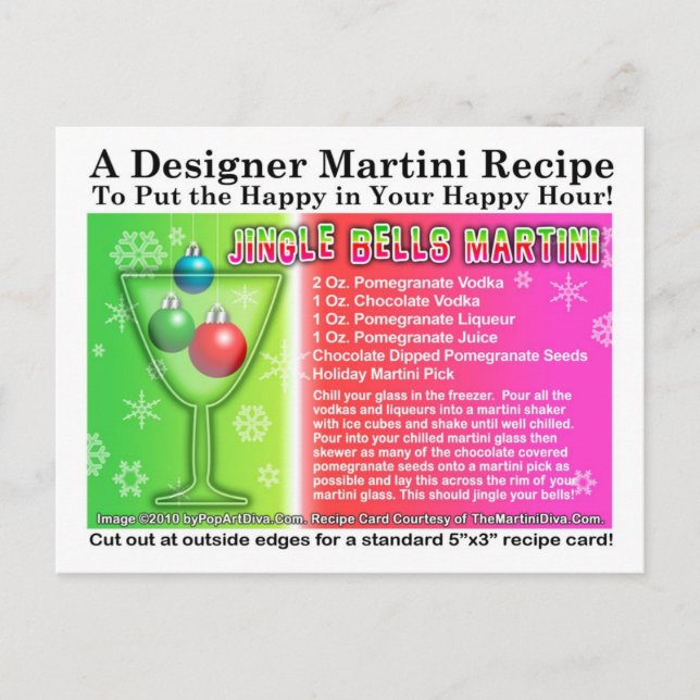 Jingle Bells Christmas Martini Recipe Postcard (Front)