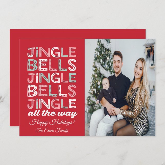 Jingle Bells Christmas Photo Greeting Card (Front/Back)