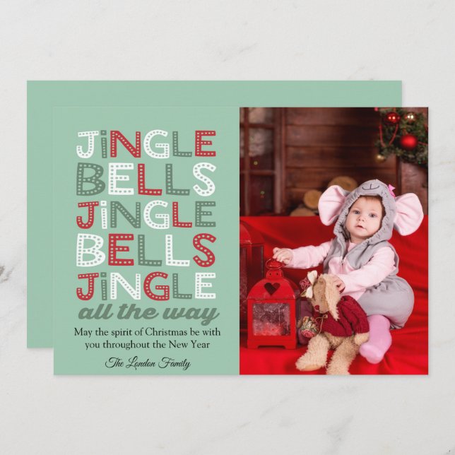 Jingle Bells Christmas Photo Greeting Card (Front/Back)