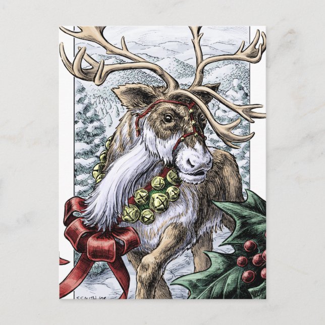 "Jingle Bells" Christmas reindeer postcard (Front)