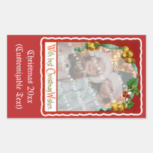 Jingle Bells Christmas Wishes Add-A-Photo Frame Re Rectangular Sticker