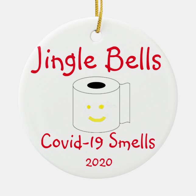 Jingle Bells, Covid-19 Smells Christmas Ceramic Tree Decoration (Front)