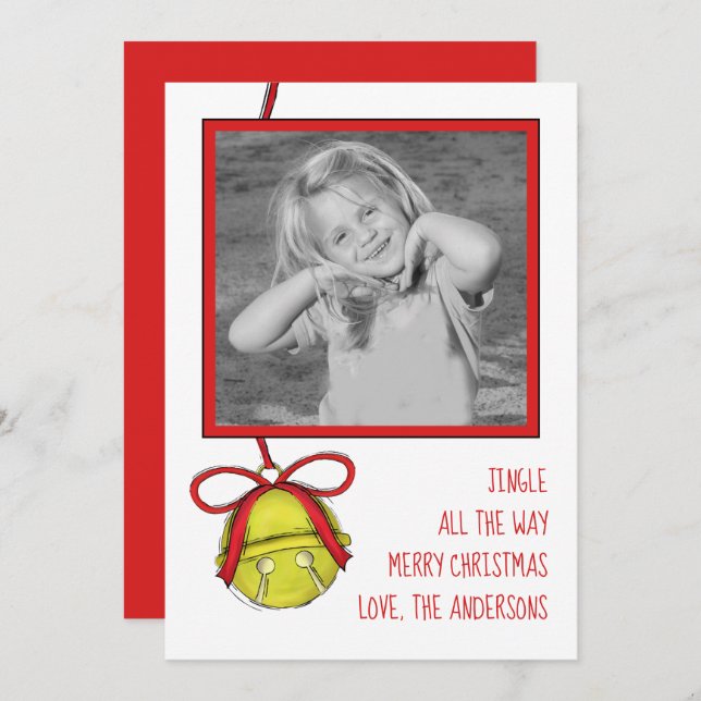 Jingle Bells Cute Fun Whimsical 1 Photo Simple Holiday Card (Front/Back)