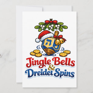 Jingle bells & Driedel spins Christmukkah Hanukkah Invitation