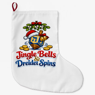 Jingle bells & Driedel spins Christmukkah Hanukkah Large Christmas Stocking