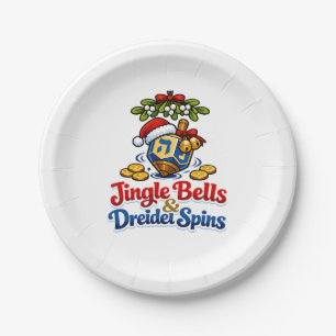Jingle bells & Driedel spins Christmukkah Hanukkah Paper Plate