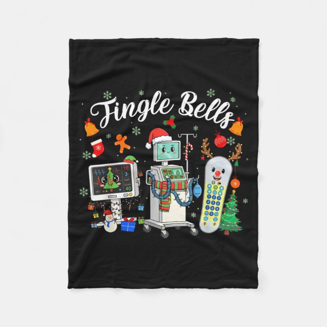 Jingle Bells Er Nurse Funny Christmas Tech Nursing Fleece Blanket (Front)