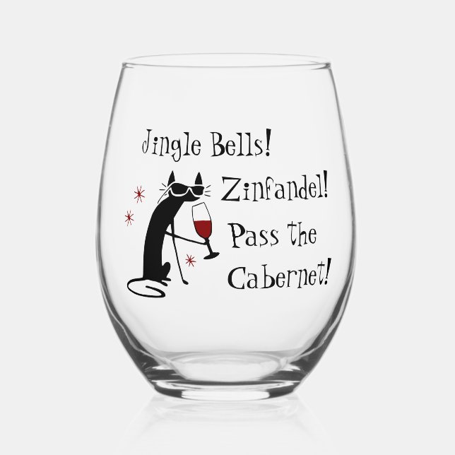Jingle Bells Funny Christmas Stemless Wine Glass (Front)
