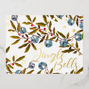 Jingle Bells Greeting Real Foil Holiday Postcard
