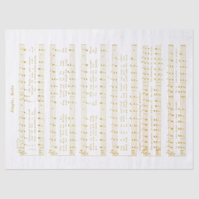 Jingle Bells Holiday Tissue Decoupage Paper Gold (Front)