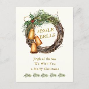 Jingle Bells Holly Pine Christmas Holiday Postcard
