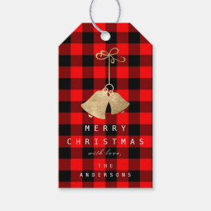 Jingle Bells On Gold Plaid Red Black Merry To Gift Tags