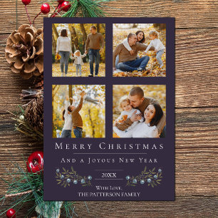 Jingle Bells Photo Collage Christmas   Purple Holiday Card