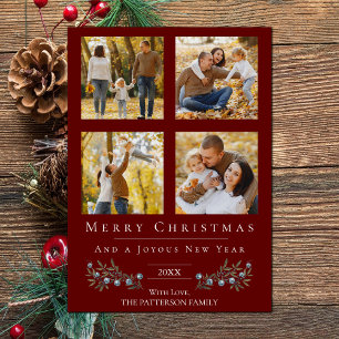 Jingle Bells Photo Collage Christmas   Red Holiday Card