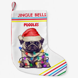 JINGLE BELLS PUG Christmas Stocking with name.
