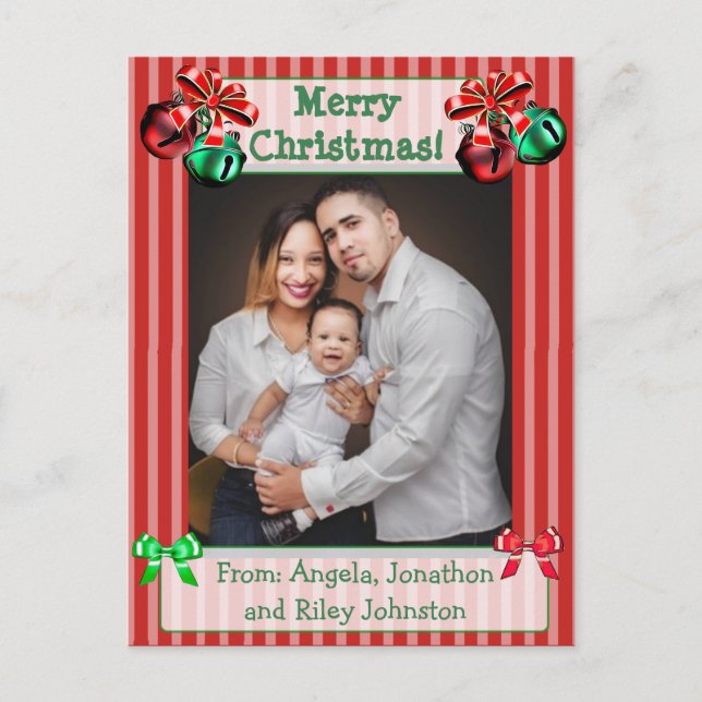 Jingle Bells Red Christmas Family Photo Postcard (Front)