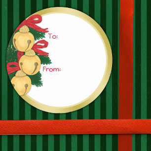 Jingle Bells Red Ribbon Green Christmas Gift Tags