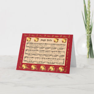 Jingle Bells sheet music  with bells and faux gold Holiday Card