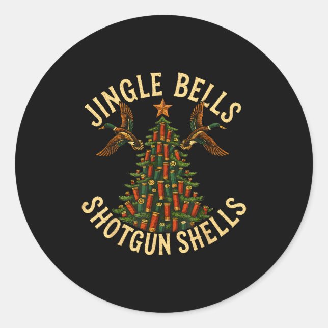 Jingle Bells Shotgun Shells Funny Hunting Christma Classic Round Sticker (Front)