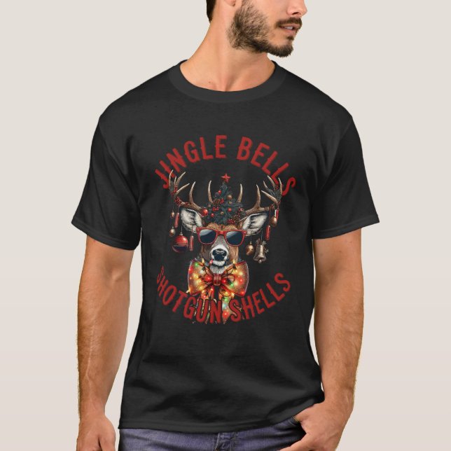 Jingle Bells Shotgun Shells Funny Hunting Hunter  T-Shirt (Front)