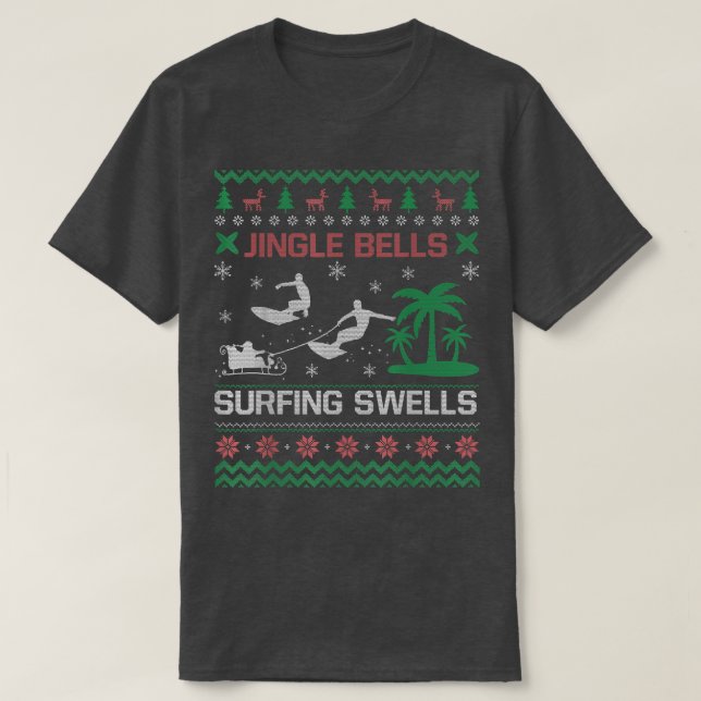 Jingle Bells Surfing Swells Ugly Christmas Sweater (Design Front)