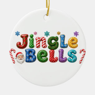 Jingle Bells Tinsel Wreath Santa Candy Cane Ceramic Tree Decoration