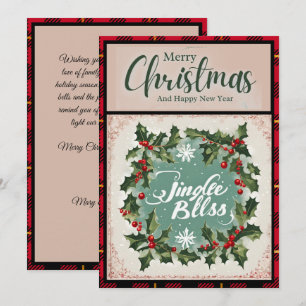 Jingle Bells Vintage Red Buffalo Check Christmas Holiday Card