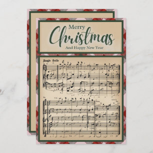 Jingle Bells Vintage Red Buffalo Plaid Christmas Holiday Card