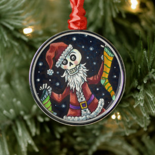 JINGLE BONES SANTA, HOLIDAY SKELETON & STOCKINGS METAL TREE DECORATION