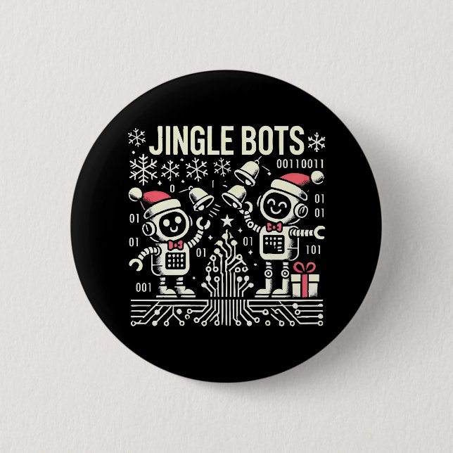 Jingle Bots Festive Holiday Robots with Santa Hats 6 Cm Round Badge (Front)